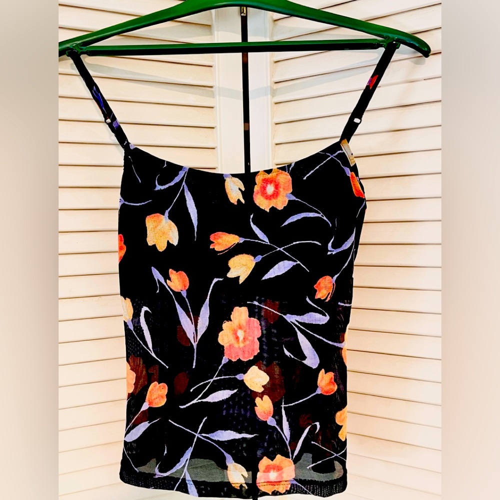 Cosabella Black w/vibrant Orange flowers Fitted Crop Camisole adjustable straps